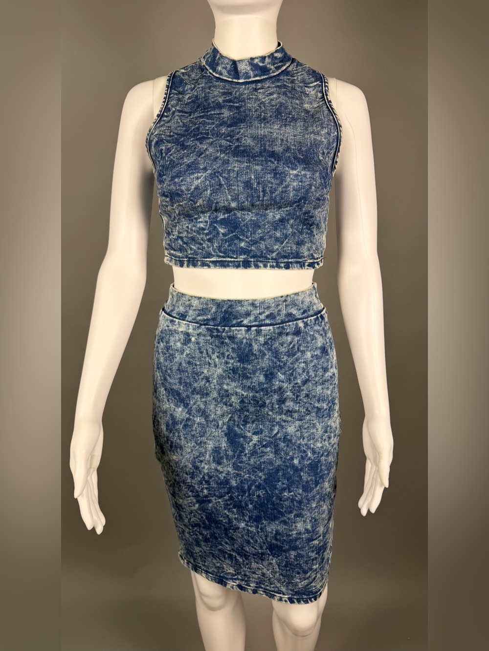 Charlotte Russe Blue Acid-Wash Denim Pencil Skirt